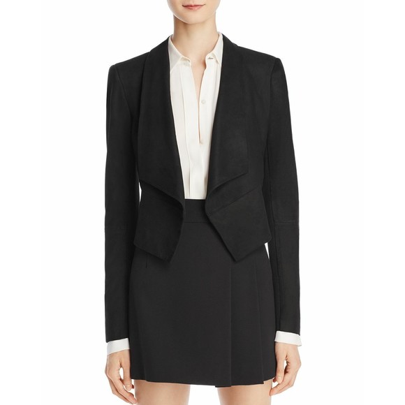 ALICE + OLIVIA Black Harvey Suede Leather Open Front Drape Jacket XS ~ 0/2 AO